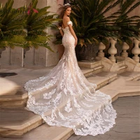off the shoulder wedding dresses lace ivory wedding party dress mermaid chapel train wedding dresses for bride robes de mariage