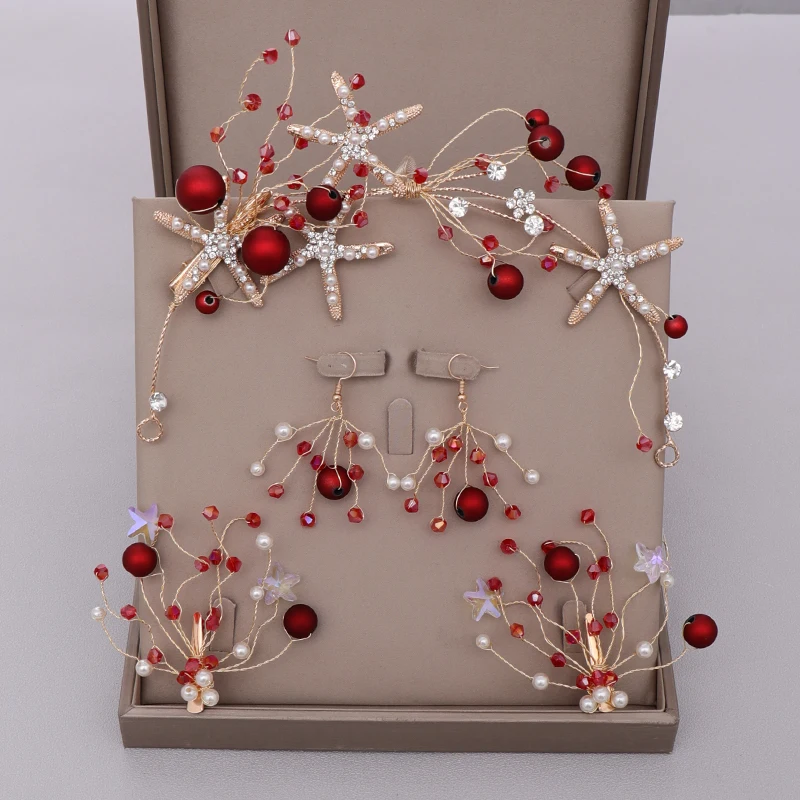 

Женская повязка на голову с красным жемчугом, 4 шт.