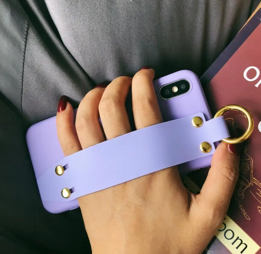 Purple Ourdeals модный напульсник чехол для телефона iphone XS MAX XR X 6 6s 8 7plus простой сплошной цвет ТПУ мягкий чехол все включено - Цвет: Purple
