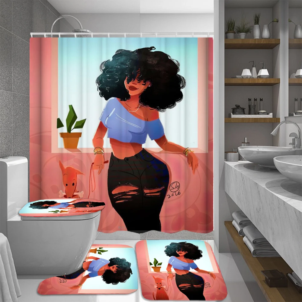 Африканский гребень Hair Girl художественная занавеска для ванной комнаты и Ковер
