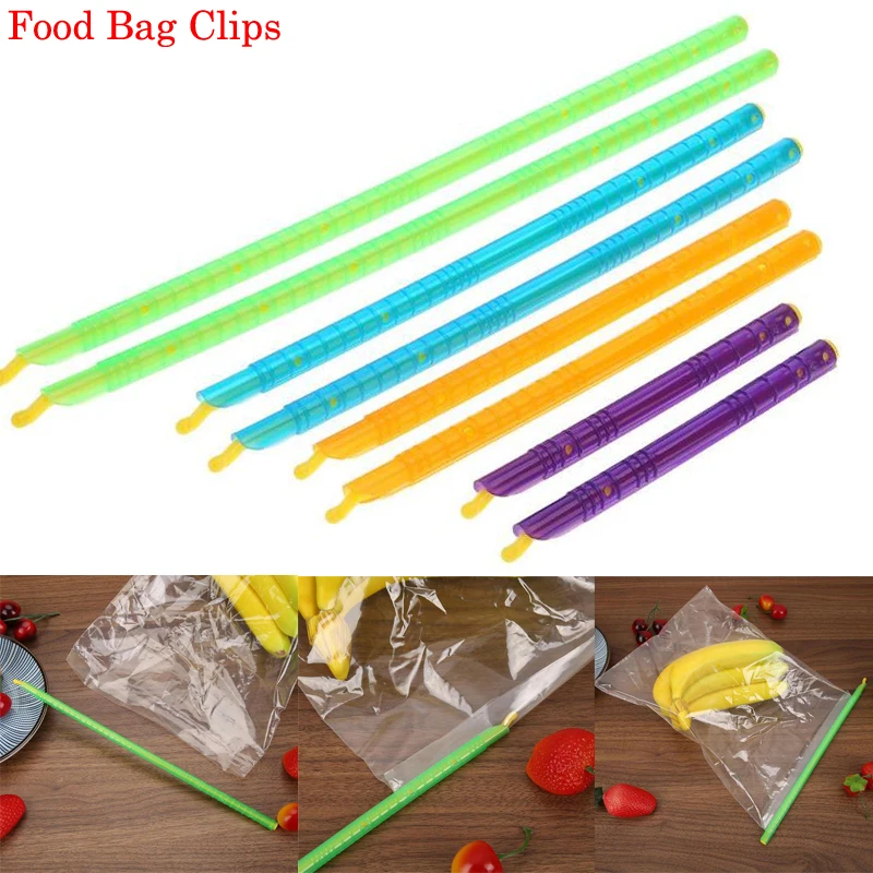 

8PCS Plastic Bag Clip Seal Stick Storage Bar Storage Bag Househoud Sealer Clamp Snack Fresh Food Rod Clip Kitchen Tools