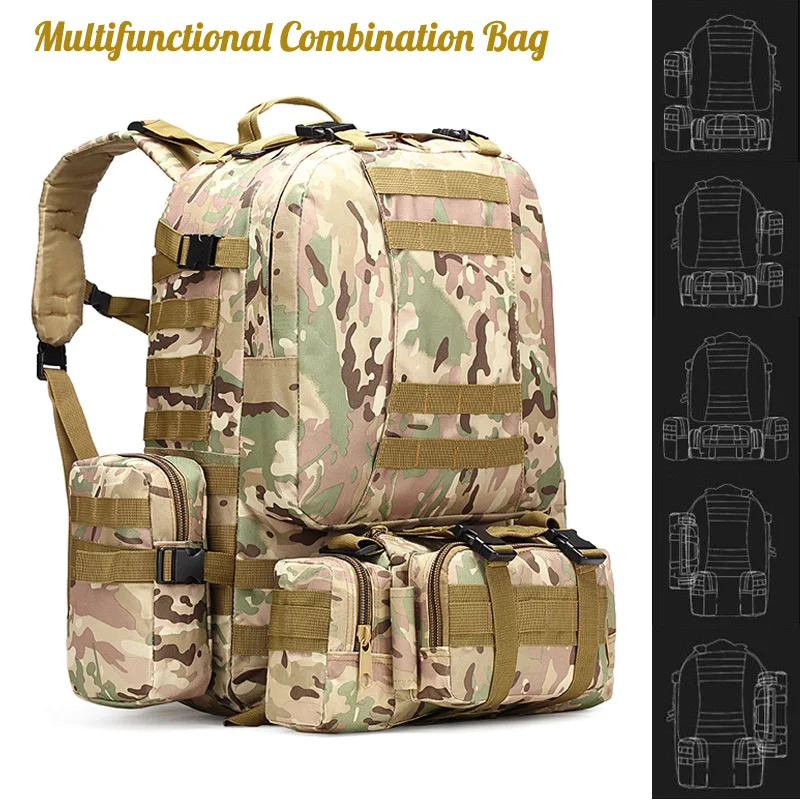 

50L Military Backpack Multi-function 4 in 1 Tactical Molle Rucksack Waist Pack Combination Detachable Multifunction Backpack