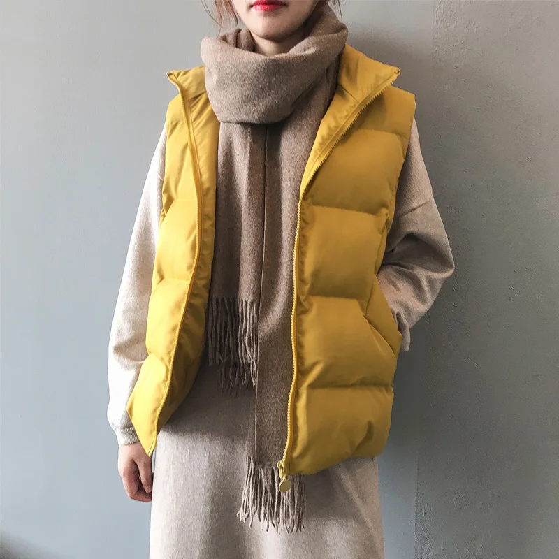 Новое поступление желтый жилет для женщин 2019 осень зима Повседневный без рукавов
