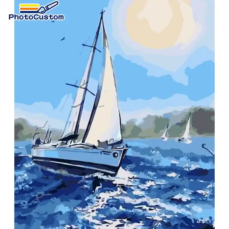 

PhotoCustom Acrylic Paint By Numbers Seaside Landscape wall decor on canvas Gift Kits Kits Art Drawing by numbers Living room ar