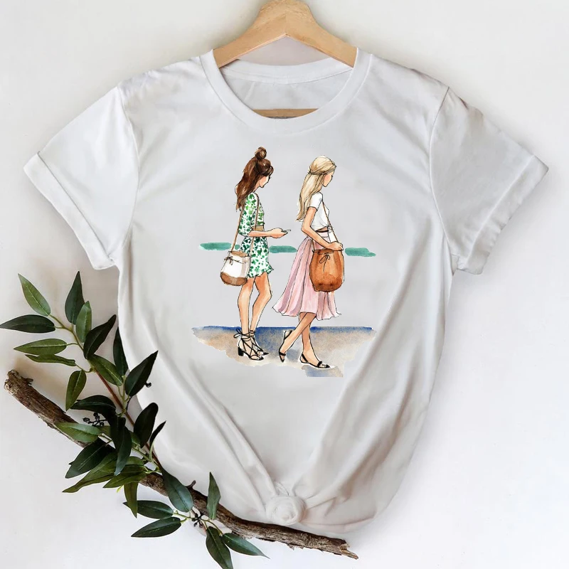 

T-shirts Women 2021 Flower Floral Cute Sweet Cartoon Sister Friends Clothes Graphic Tshirt Top Lady Print Female Tee T-Shirt