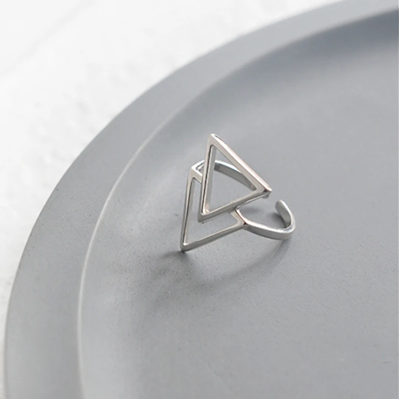 925 sterling silver 925 стерлингового серебра Простые Модные личности полые геометрические двойной треугольник открытие регулируемое женское кольцо Ручные украшения - Цвет камня: 925 sterling silver