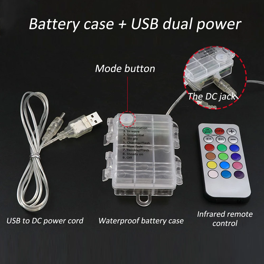 

Christmas LED Lighting USB Battery Box RGB Full Color String Light 360 Degree Luminous Point Control Copper Wire Light String