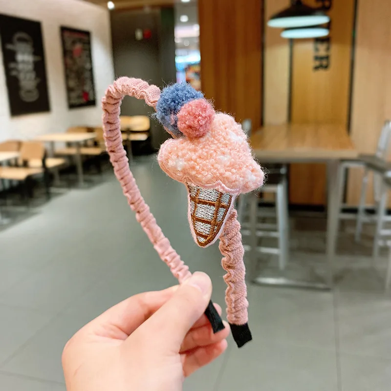 

12pcs Fashion Cute Felt Pom Pom Hairbands Color Balls Cartoon Icecream Hair Sticks Princess Headwear Boutique Hair Accessories