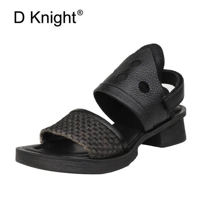 Женские сандалии из натуральной кожи на толстом каблуке 4 см Сандалии гладиаторы