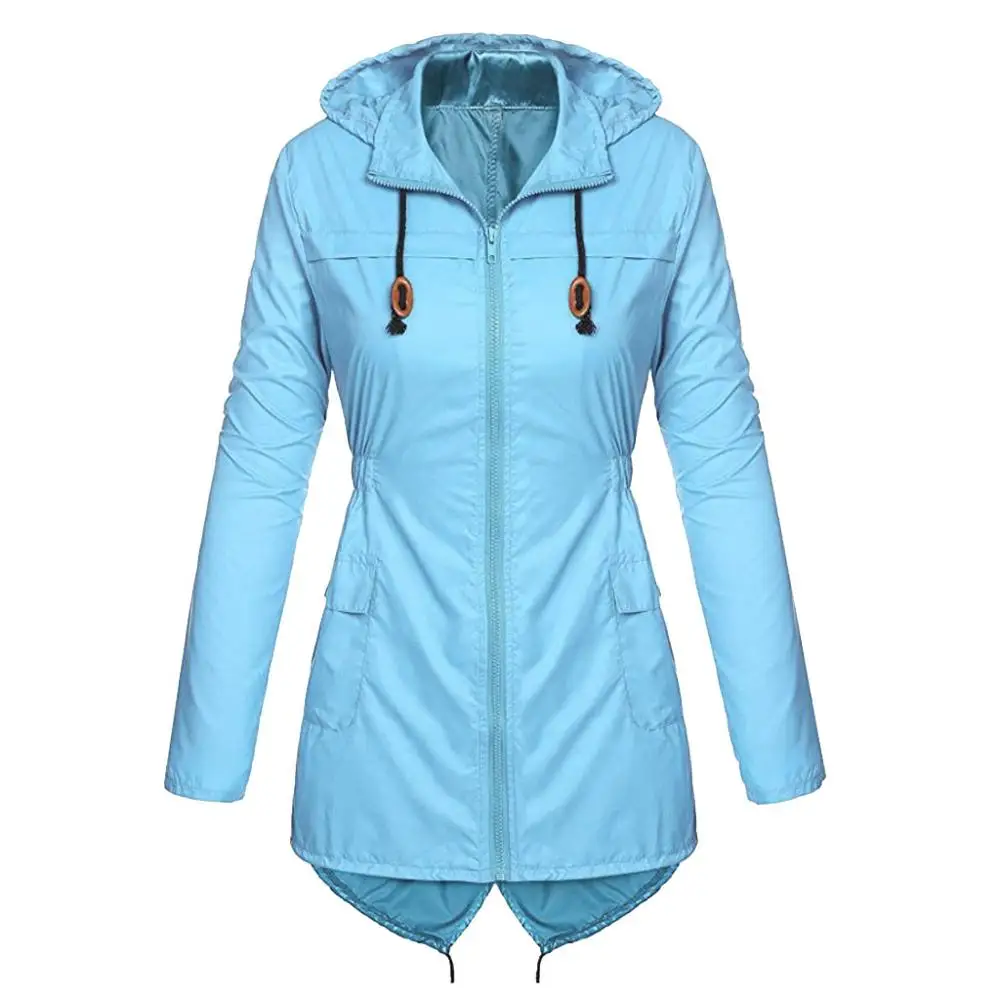Синий Plus Size Women's Lightweight Hooded Raincoat Waterproof Active Outdoor Rain Jackets Casual Solid Color Cycling Coat For - Цвет: Синий