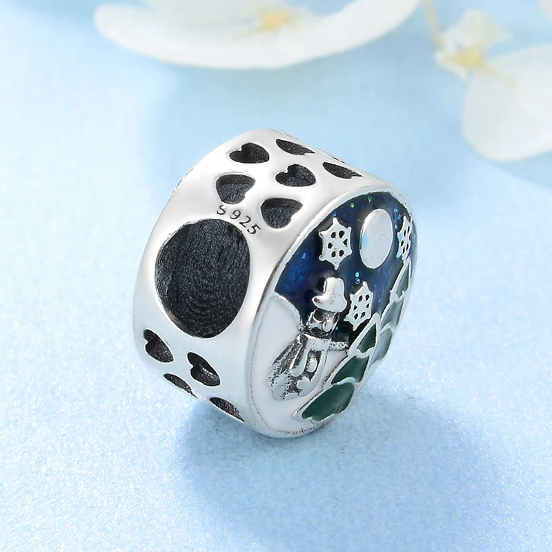 Рождество 925 стерлинговое серебро снеговик снежинка и зеленая елка