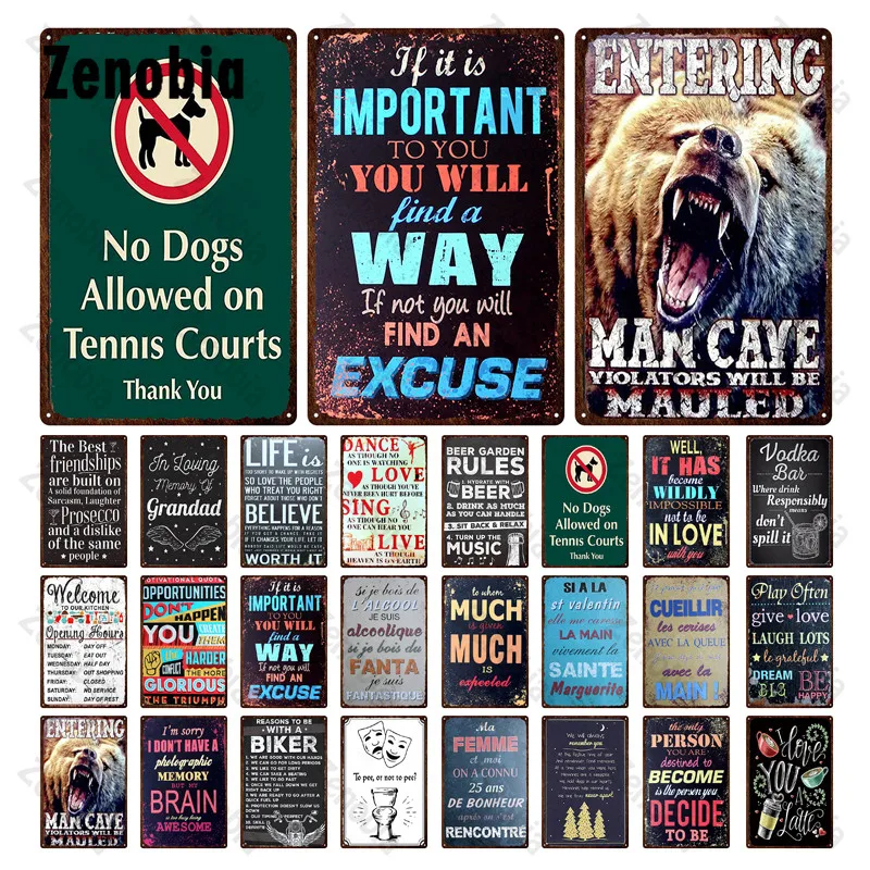 Man Cave Metal Sign Vintage Tin Sign Funny Kind of Warning and Rules for Bar Pub Club Man Cave Game Kitchen Cafe Room Wall Decor