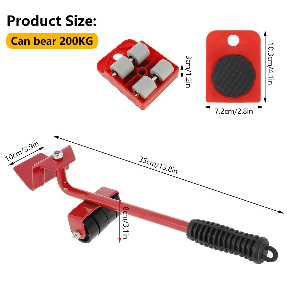 

Dropshipping Furniture Mover Set Furniture Mover Tool Transport Lifter Heavy Stuffs Moving Wheel Roller Bar Hand Tools 5 Pcs Set