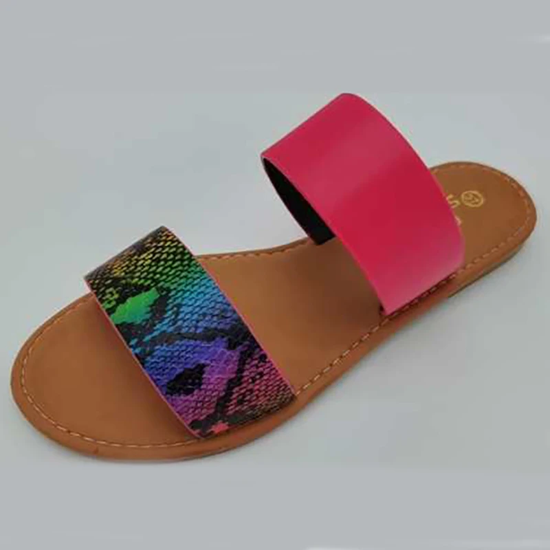 

Women Flat Slippers Snake Leopard Two-layer Platform Patchwork Rubber Sole summer Sandals Outdoor Beach Slides Ladies Shoes