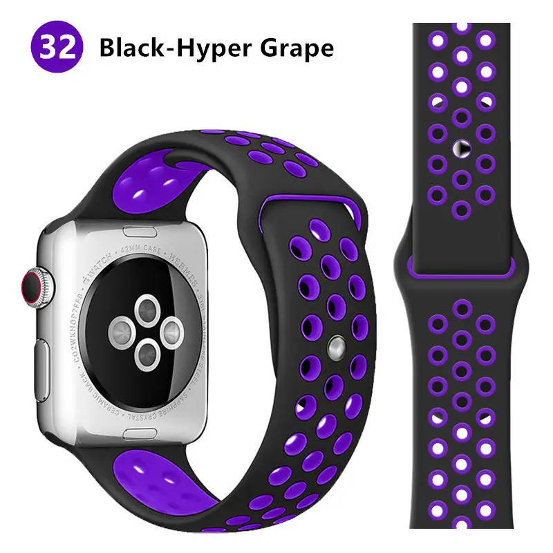 Black Hyper Grape Ремешок для apple watch band 44 мм 40 мм apple watch 5 4 3 2 iwatch band 42 мм 38 мм спортивный силиконовый браслет correa аксессуары для часов - Цвет ремешка: Black Hyper Grape