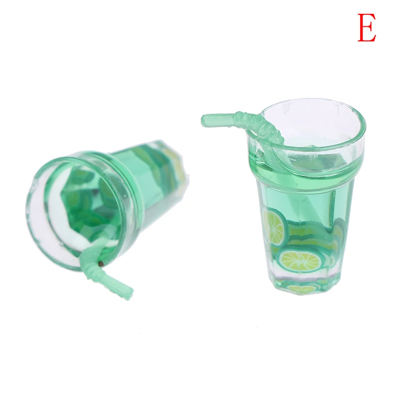 2PCS 1/12 кукольный домик миниатюрная еда мини фрукты из смолы бутылка моделирование напитки модель игрушки фруктовый напиток игра лимон чашка - Цвет: 2PCS