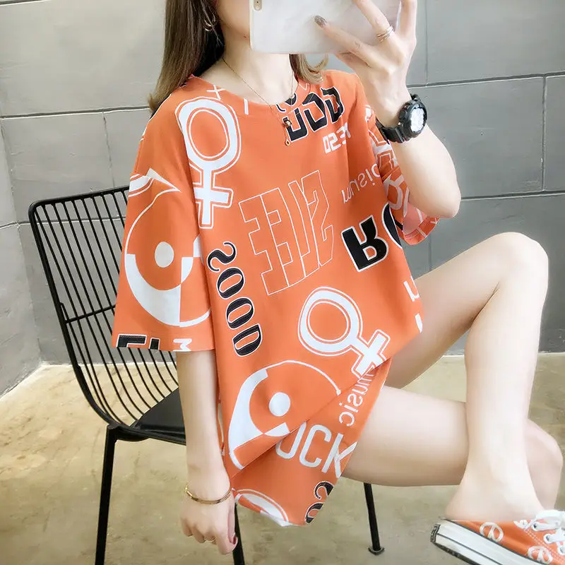 

Medium and long 200kg women's wear Korean loose short sleeve T-shirt fattening oversize 200kg summer wear