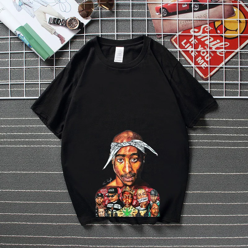 

Summer Graphic Tees Men Streetwear Fashion Camiseta Hombre 2pac Rappers' Printed T-Shirts 90s Hip Hop T Shirt Top Cotton Tshirts