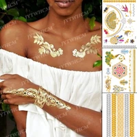 girls flash temporary tattoos waterproof stickers fake sleeve gold and silver tattoos 3d party blossom art shoulder diy tattoos