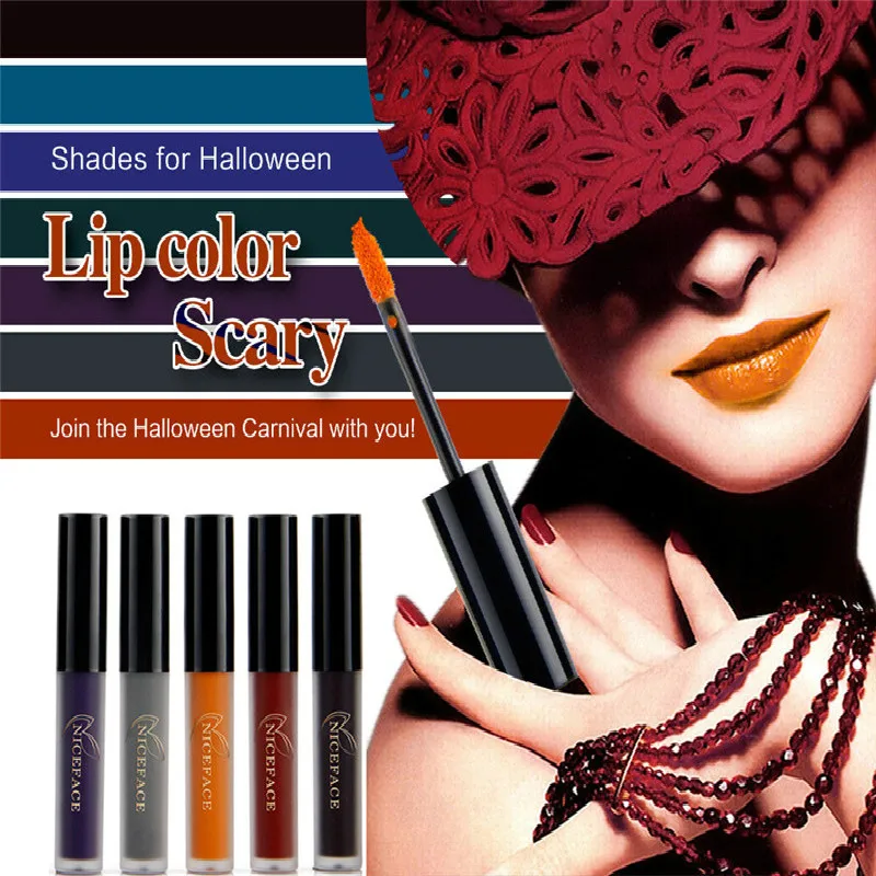 

Liquid Lipstick Waterproof Long Lasting Cosmetic Black Blue Purple Green Matte Make Up Lip Gloss Nude Lipstick Halloween