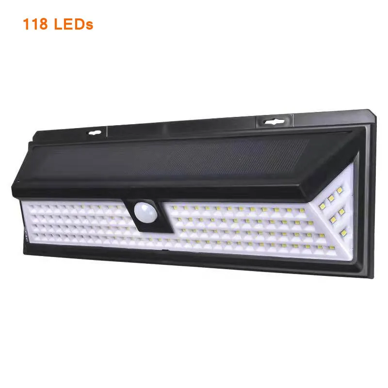 118 LEDs 3 Modes 118 светодиодный светильник на солнечной батарее, уличный солнечный светильник с датчиком движения, солнечный Точечный светильник с 3 режимами, настенный светильник для уличного сада - Испускаемый цвет: 118 LEDs 3 Modes