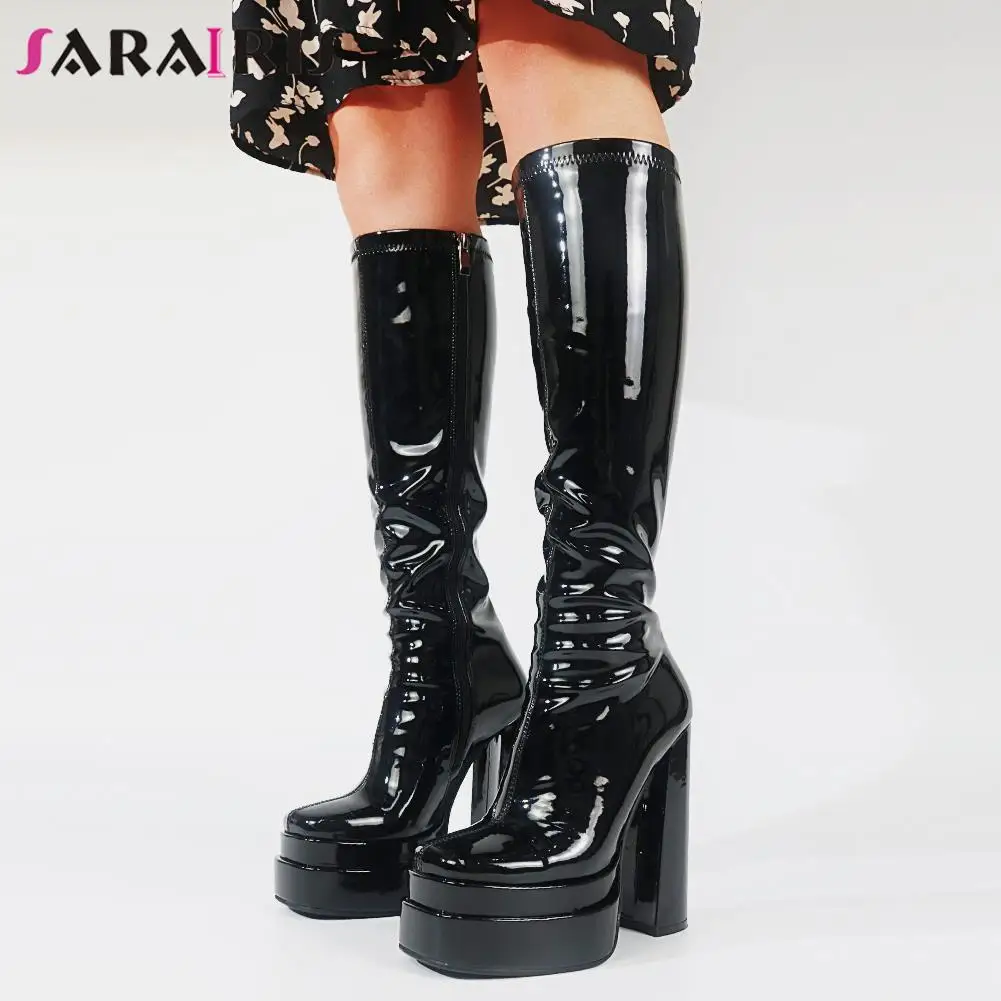 

SaraIris INS Brand Big Size 43 Women Motorcycle Boots Zip High Heel Platform women's Boots Quality Mature Trendy Winter Shoes