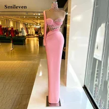 Smileven-vestido de noche Formal de sirena rosa, vestido de fiesta de un hombro con cuentas de cristal y cuello alto, novedad, 2022