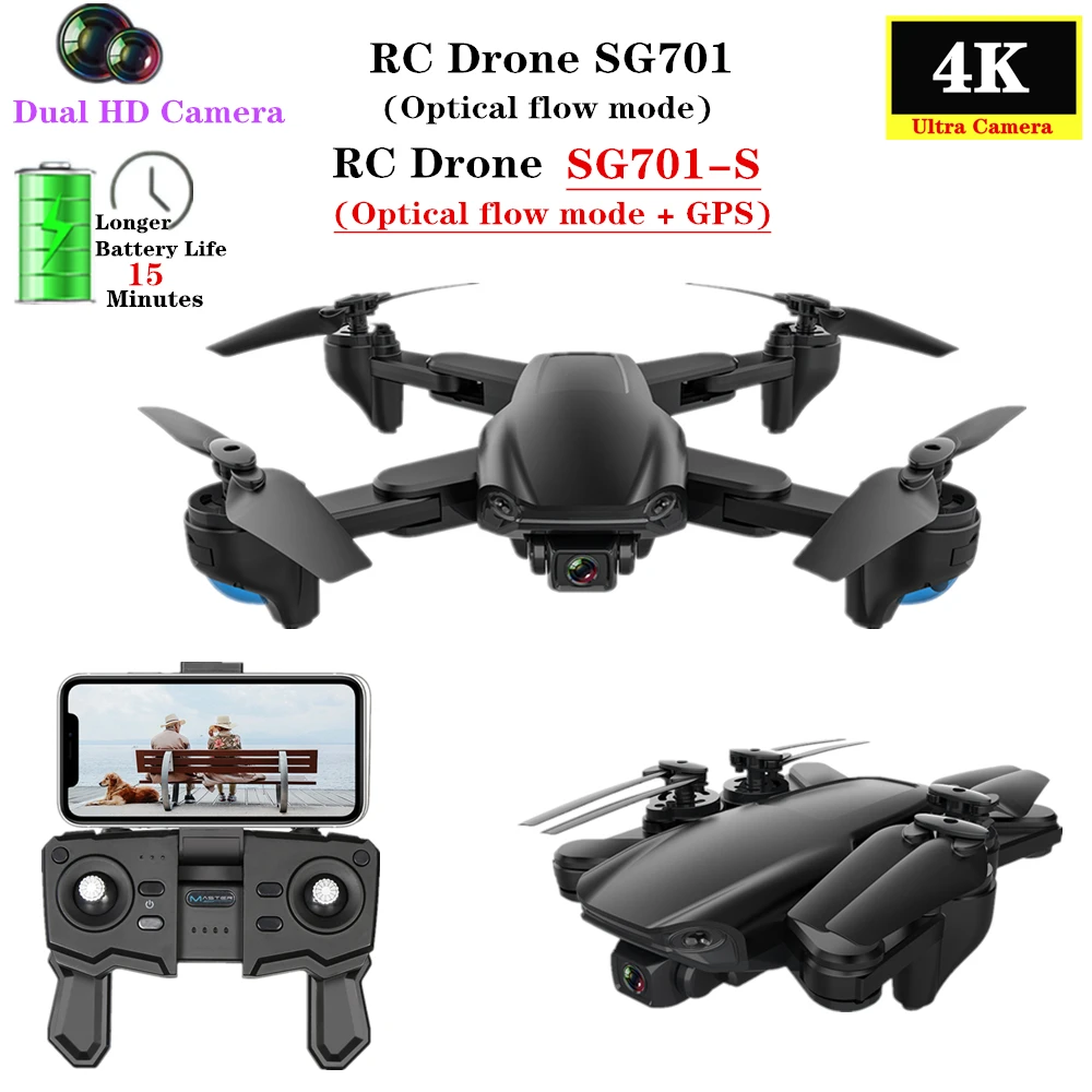 

SG701-S RC GPS Drone with 5G WiFi FPV 4K Dual HD Camera SG701 Optical flow Quadcopter Foldable Helicopter Mini Dron PK E520 S167