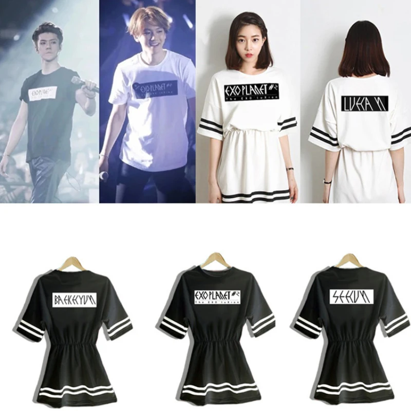 Mainlead EXO PLANET 2 платье Весна Лето короткий рукав женский свободный топ + мини Vestidos| |