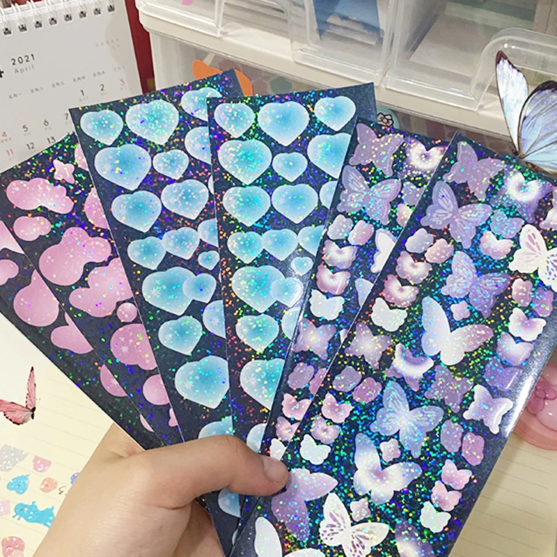 Корейский Стикеры подарок бабочка в форме сердца лазерный Скрап Idol открытка