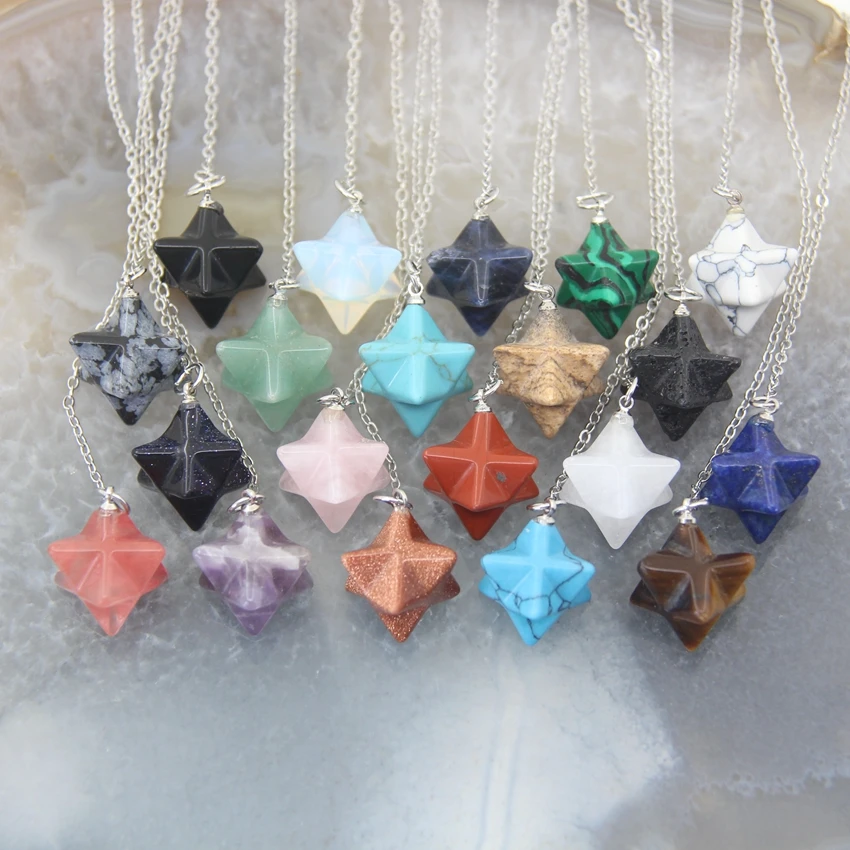 Natural Stone Quartz Pendulum Crystal Merkaba Star Pendant Divination Onyx Men Women Pendant Hexagram Necklaces Trendy Jewelry