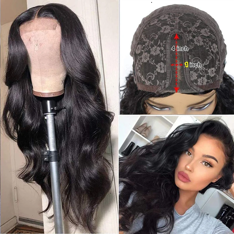 

Body Wave Wig Natural 180% Density Brazilian Wavy Human Hair Pre Plucked For Women 13x1 Lace Part Wig Remy Hair 8-22"