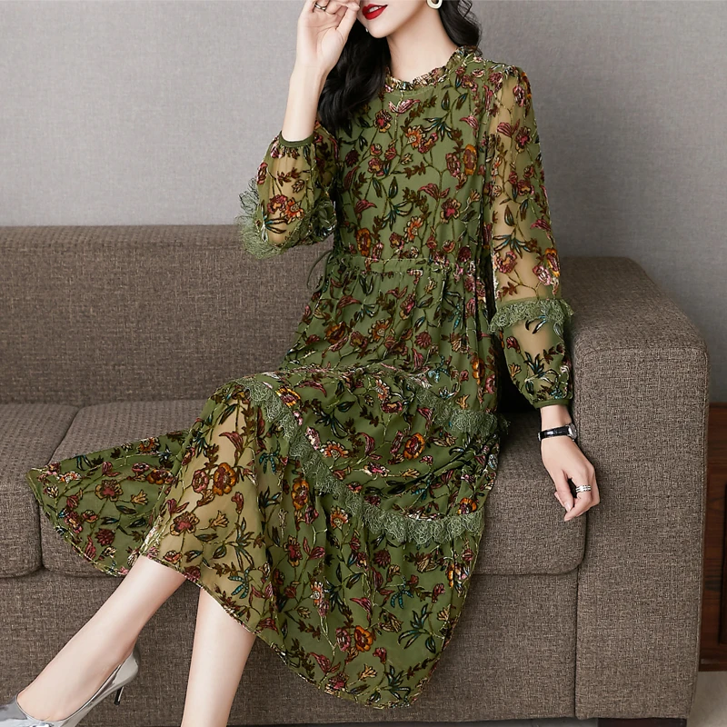 Винтажное кружевное женское платье COIGARSAM 3XL новые весенние платья болотного