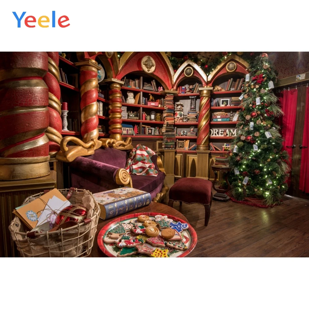 Yeele Рождественский фон для фотосъемки с декором из сосновой библиотеки и печенья