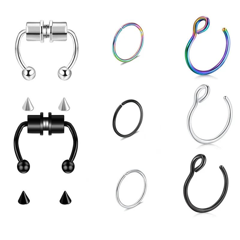 

2021 Fake Piercing Nose Ring Alloy Nose Piercing Hoop Septum Rings For Women Body Jewelry Gifts Fashion Magnetic Fake Piercing