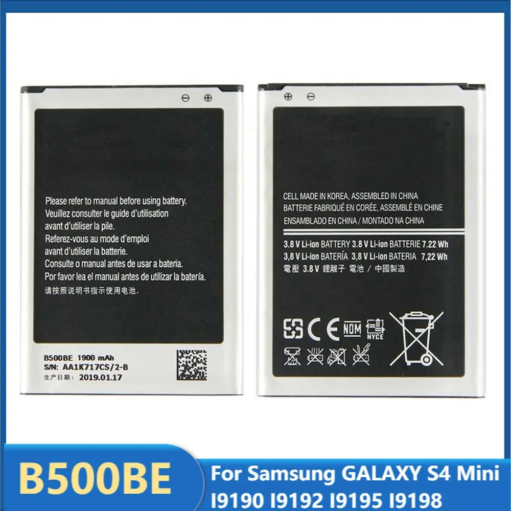 Оригинальный сменный аккумулятор B500BE для телефона Samsung GALAXY S4 Mini I9190 I9192 I9195 I9198 S4Mini