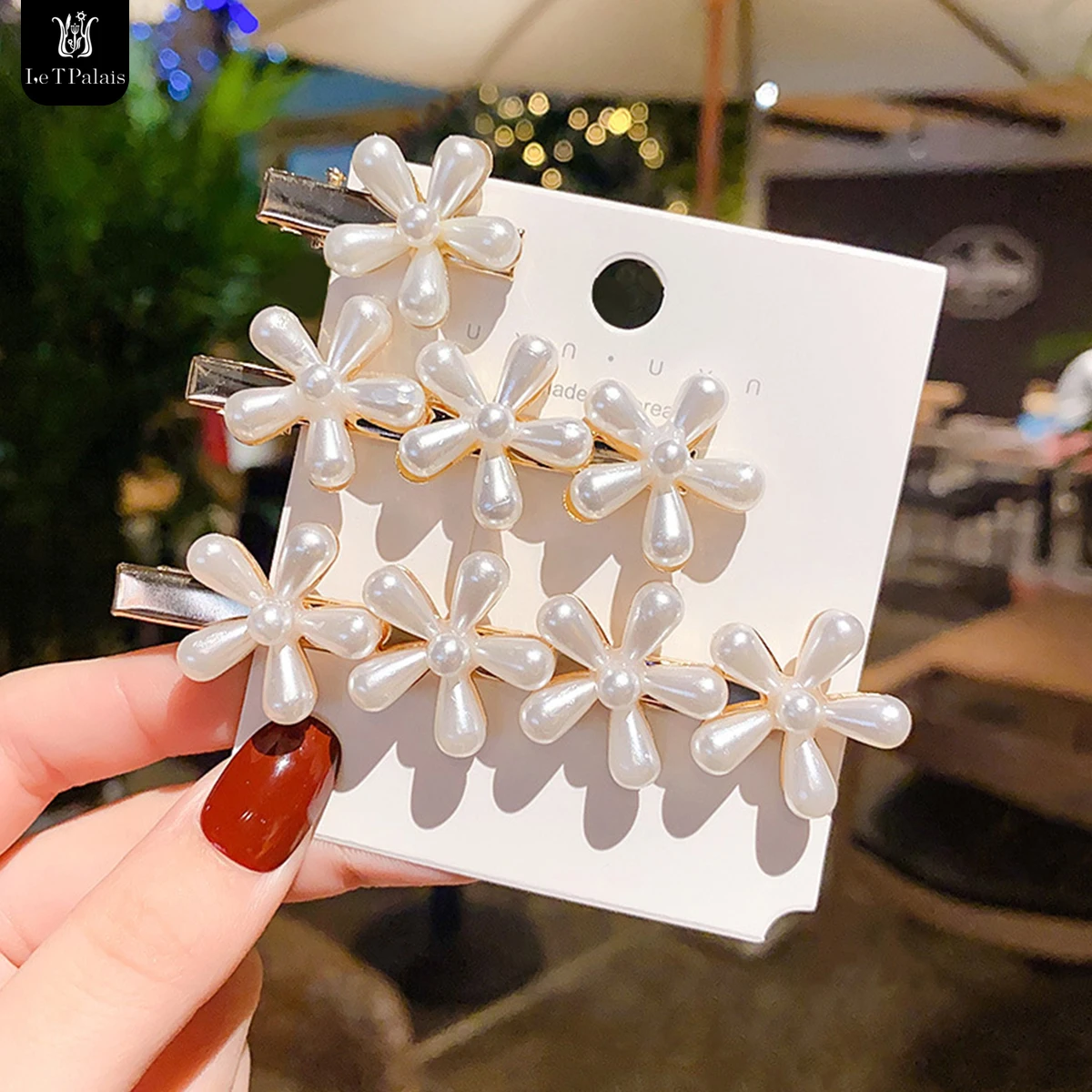 

Le T Palais Luxury Full Pearl Hair Claw Clamps Five Petal Flower Bang Clip Retro Hair Accessories For Women Girl Small Barrettes