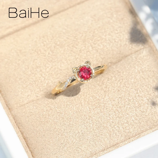 BAIHE Твердые 14 К желтого золота сертифицированные безупречные 0.20ct натуральный рубин помолвки женские модные ювелирные изделия Подарочное кольцо