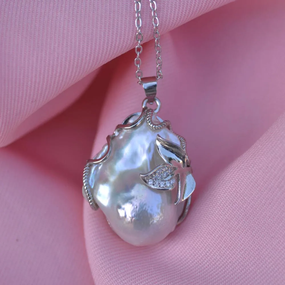 

Z11460 Handmade 27mm White Baroque Reborn KESHI Pearl Leaf Pendant