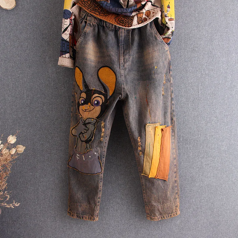 Новое поступление весенние джинсы для папы женский свободный хлопчатобумажный