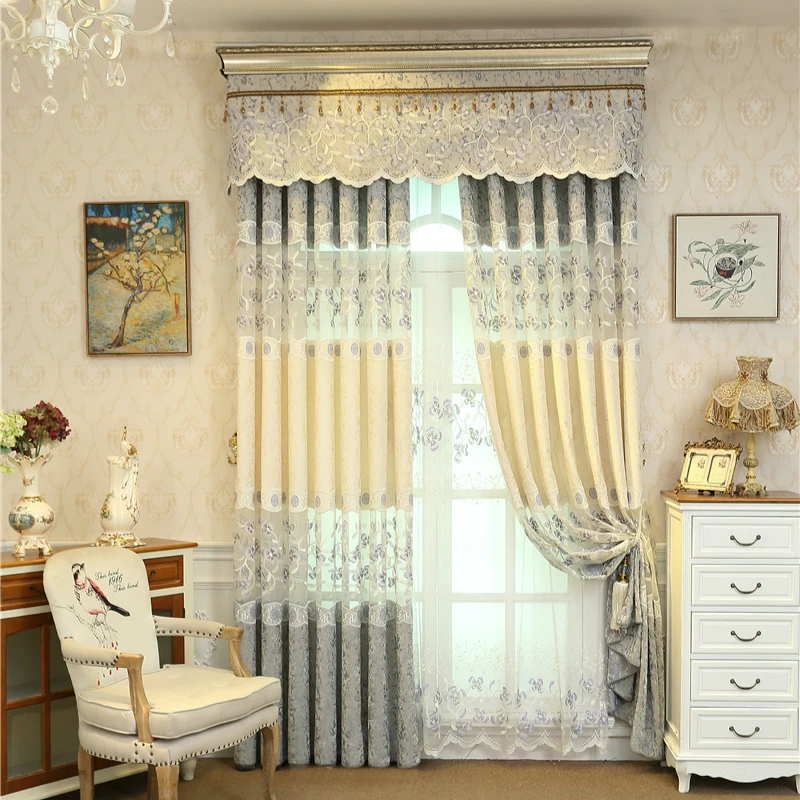 

Chenille Gray Curtains for Living Room Modern Luxury Blind Fabric Green openwork embroidery Drape Bedroom Window elegant Curtain