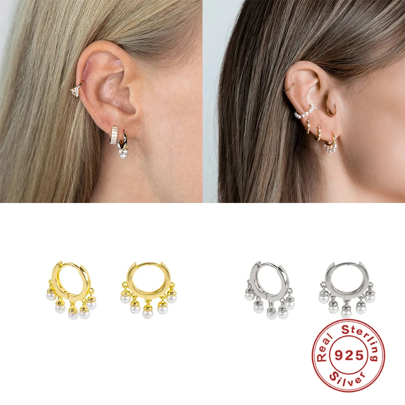 

GS 925 Sterling Silver Shiny Imitation Pearl Pendant Hoop Earrings For Women Girls Anniversary Pendientes Oorbellen Earring