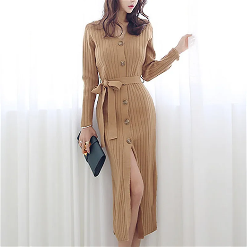 Корейский свитер платье Женский вязаный платья женские свитера длинное плюс
