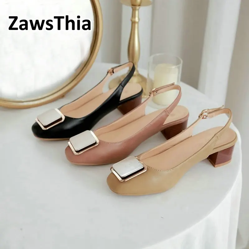 ZawsThia/летние женские туфли лодочки на толстом каблуке средней высоты Элегантные