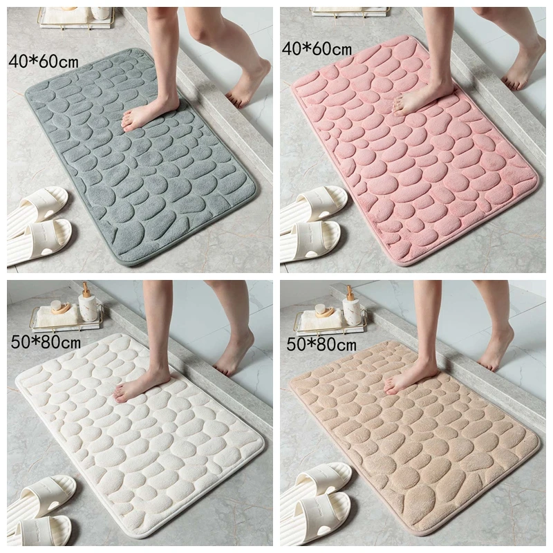 

Cobblestone Embossed Bathroom Bath Mat Thicken Non-slip Carpet In Wash Basin Bathtub Side Floor Rug Room Doormat Memory Foam Pad