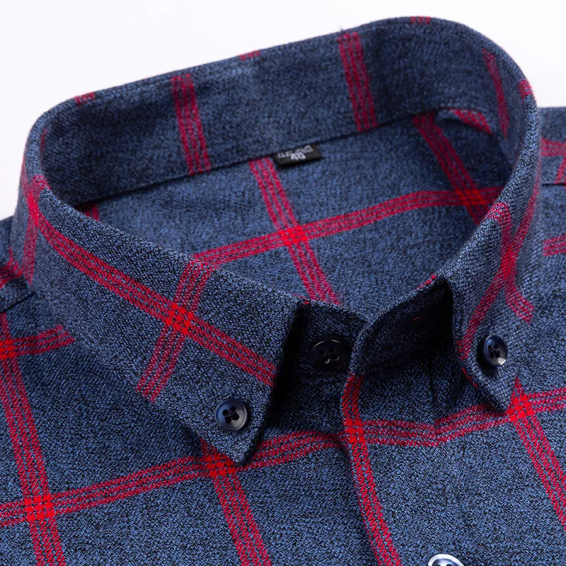 Aoliwen Brand 100%Cotton Chechered Casual shirts for Men Warm Long Sleeve Plaid Shirt Winter soft Striped Male comfortable shirt