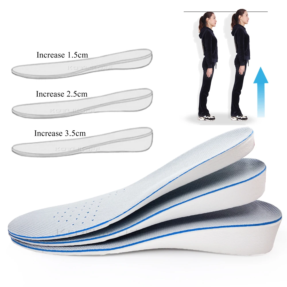 KOTLIKOFF 1.5-3.5cm Height Increase Insoles Breathable High-Elastic Sport Sole Pad Heel Insert Taller Support Absorbant Foot Pad