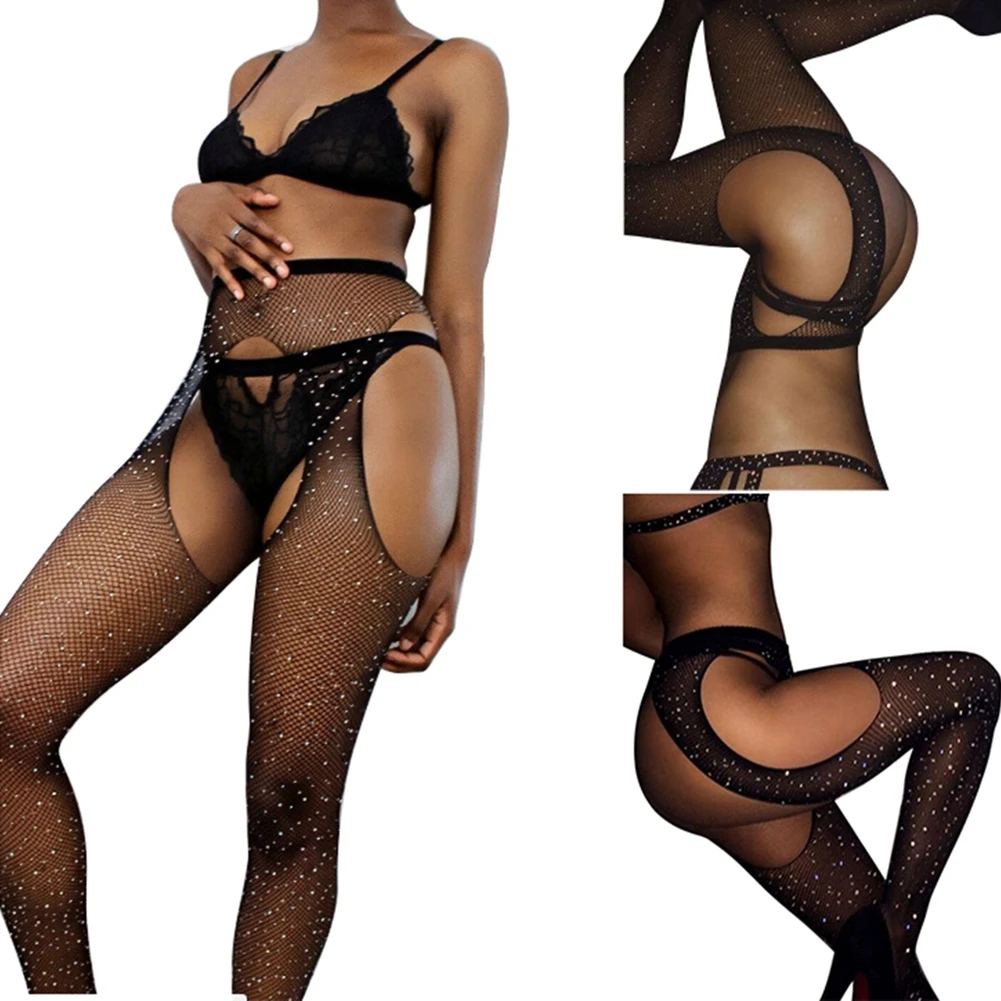 Сексуальные сетчатые колготки для Стразы женские блестящие облегающие с