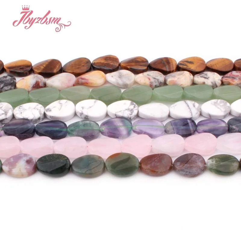

13x18mm Natural Fluorite Quartz Rhodonite Agates Oval Twist Stone Beads For DIY Necklace Jewelry Making Loose 15" Free Shipping