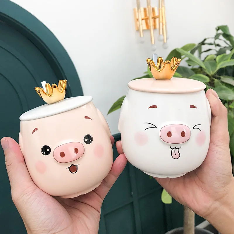 

450ML Cute Sprout Crown Pig Head Ceramic Three-dimensional Ins Style Literary Cartoon Mark Coffee Cup